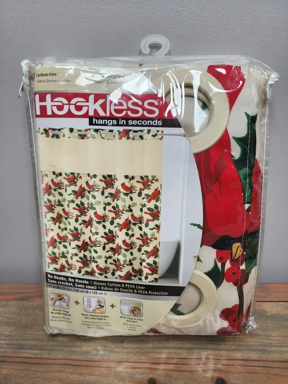 Hookless Fabric Christmas Cardinals Print Shower Curtain & Piva Liner 71